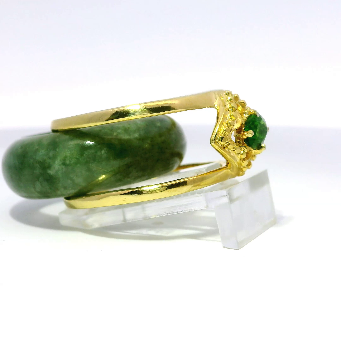 Deep Apple Jadeite Detachable Ring with Chrome Diopside