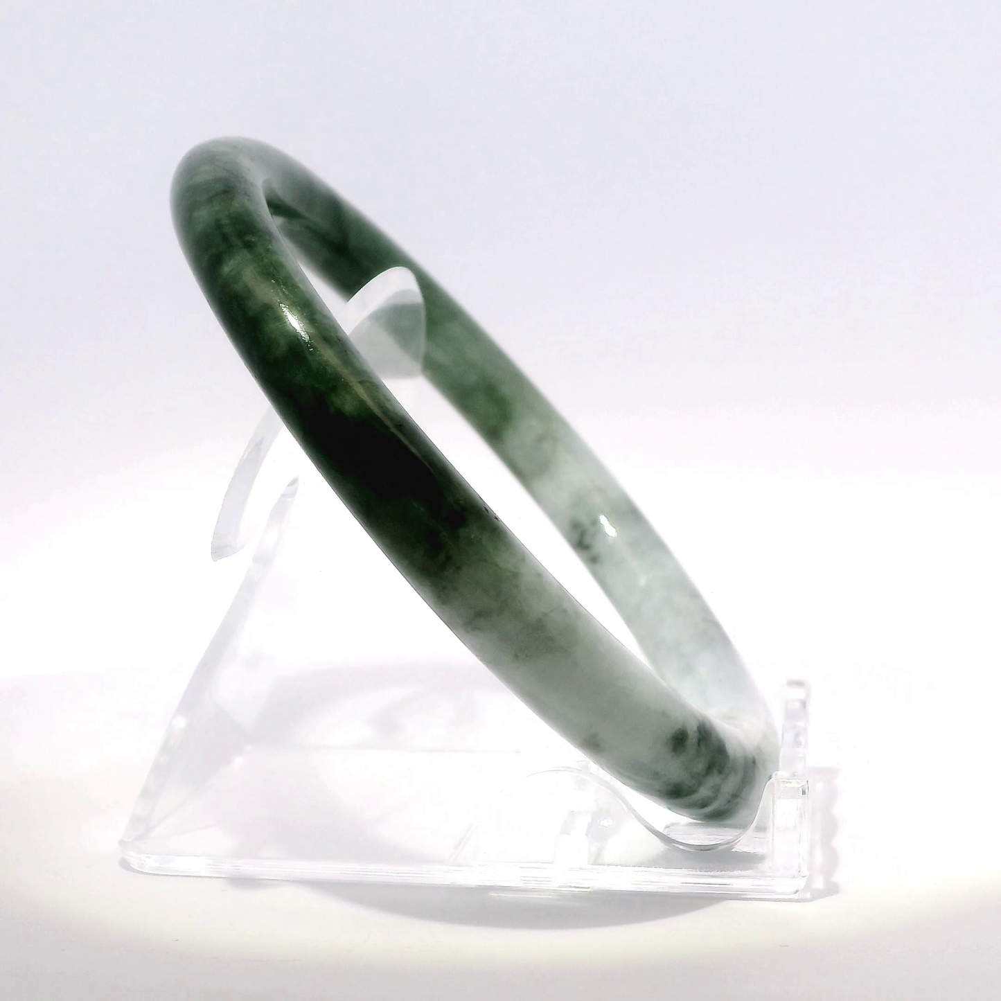 60 Yin-Yang Imperial Green & White Jade Bangle