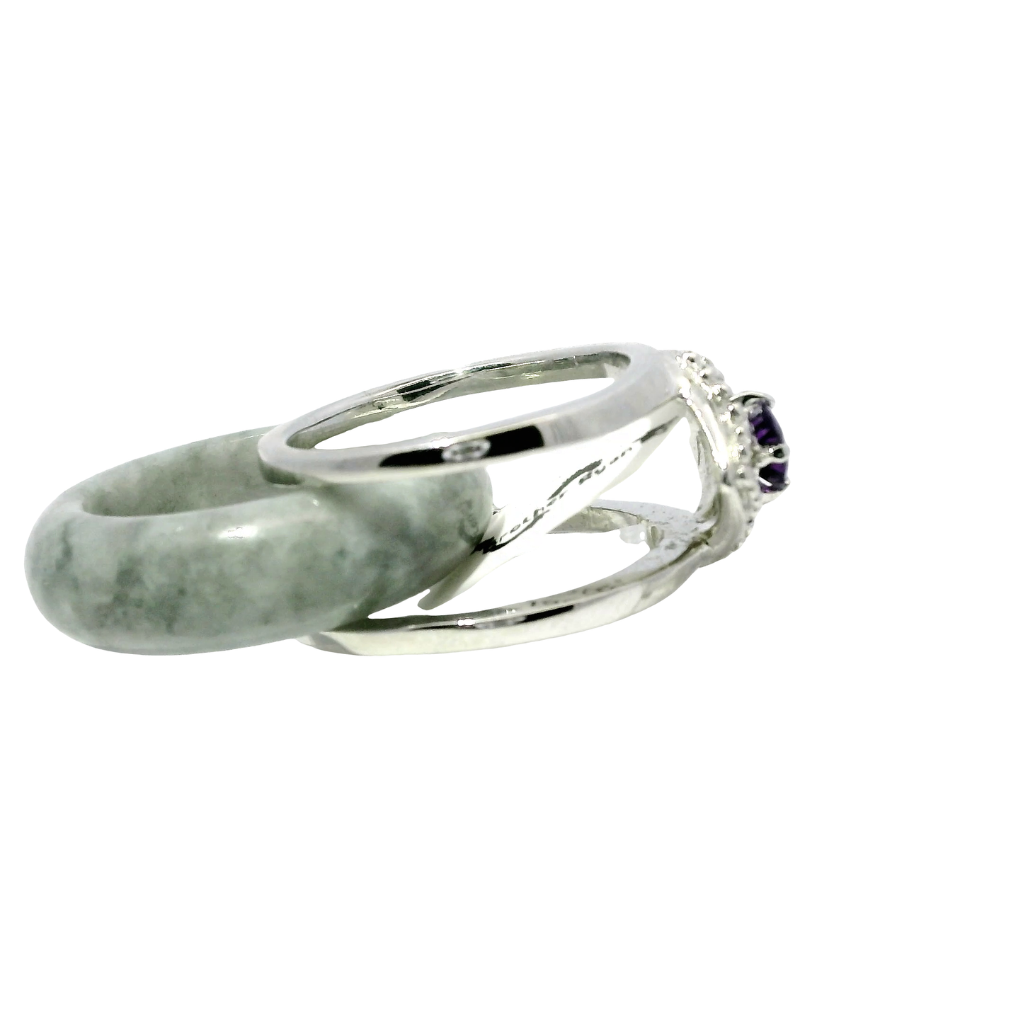 Deep Wuji Jadeite Detachable Ring with Amethyst