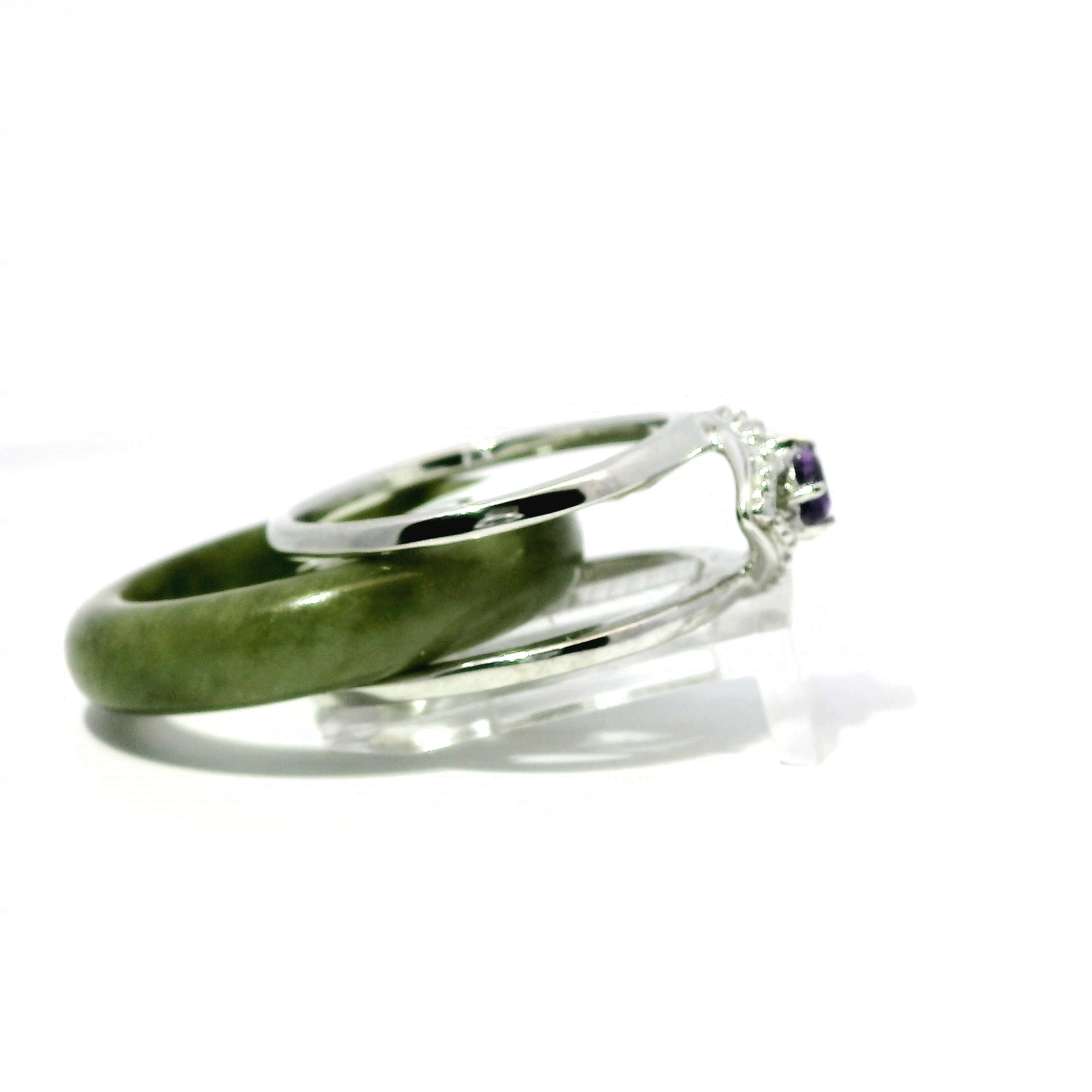 Banana Leaf Vintage Jadeite Detachable Ring with Amethyst