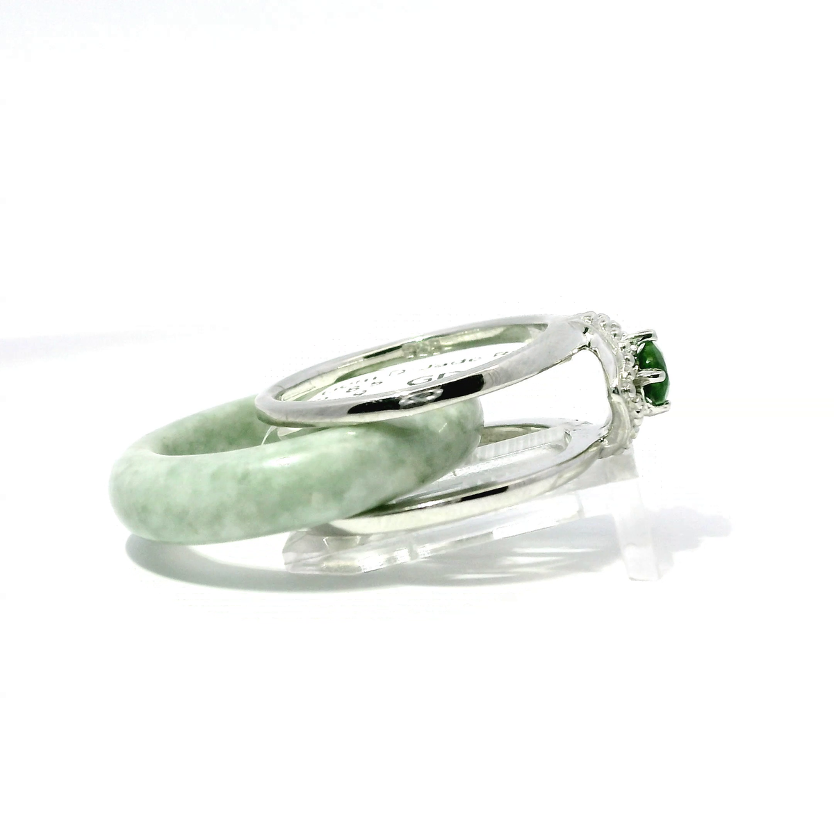 Light Apple & White Jadeite Detachable Ring with Chrome Diopside