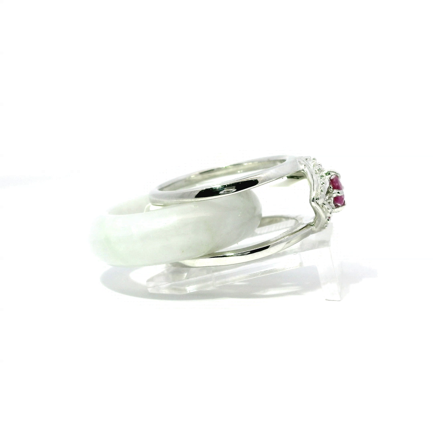 White Jadeite Detachable Ring with Ruby