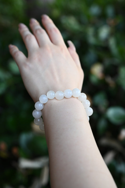 10-11mm Icy White Jade Bead Bracelet