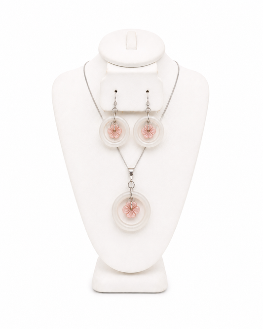 Dancing Mother of Pearl Jade hoops Set