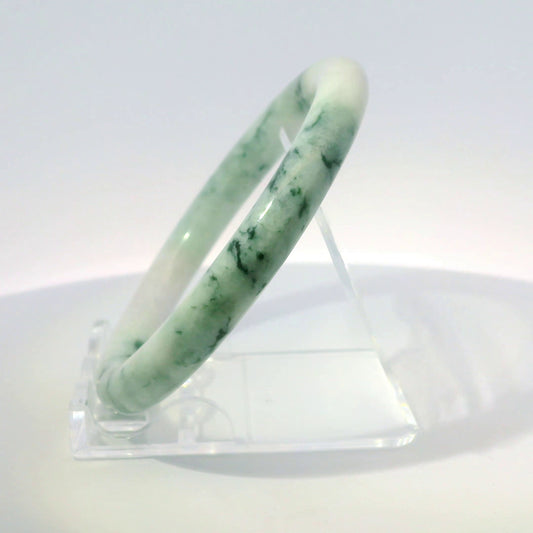 57 White Moss Round Jade Bangle