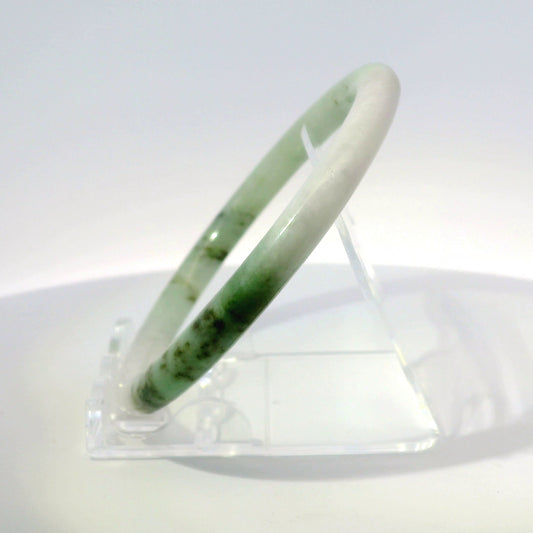 60mm Tri-Moss Round Jade Bangle, side profile close-up showing band thickness, authentic Type A Burma jadeite, Brother Ryan Shop