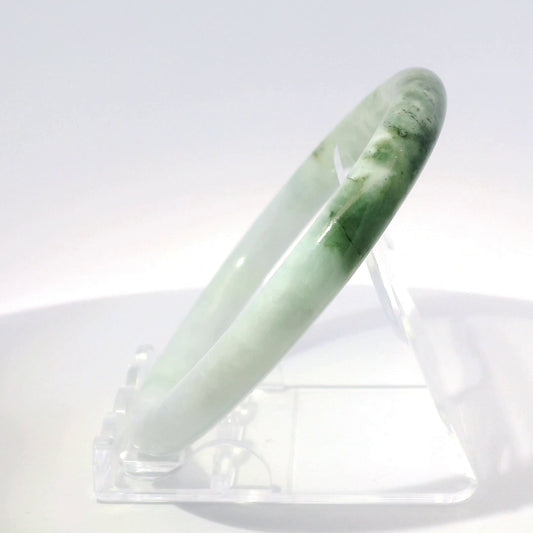 59mm White Moss Round Jade Bangle, side profile close-up showing band thickness, authentic Type A Burma jadeite, Brother Ryan Shop