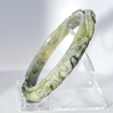 S59 Apple Lavender Twin Dragon Carved Jade Bangle