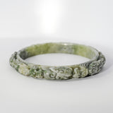 S59 Apple Lavender Twin Dragon Carved Jade Bangle