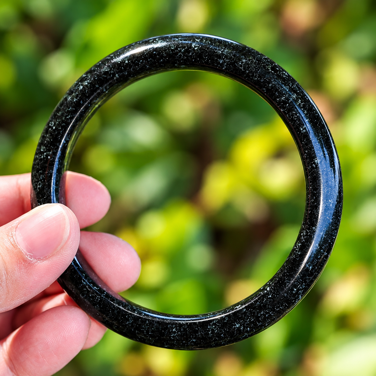 Black Jade Flat Cut Bangle
