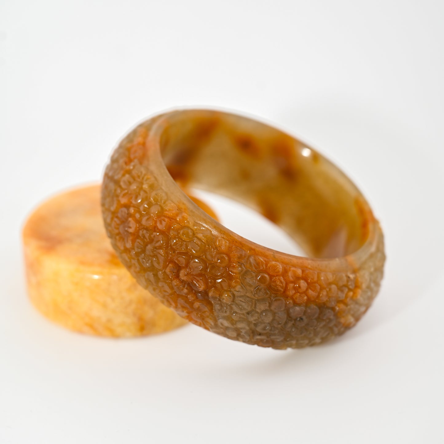 Engraved Burmese Jade Bangle Cuff – Raw Honey