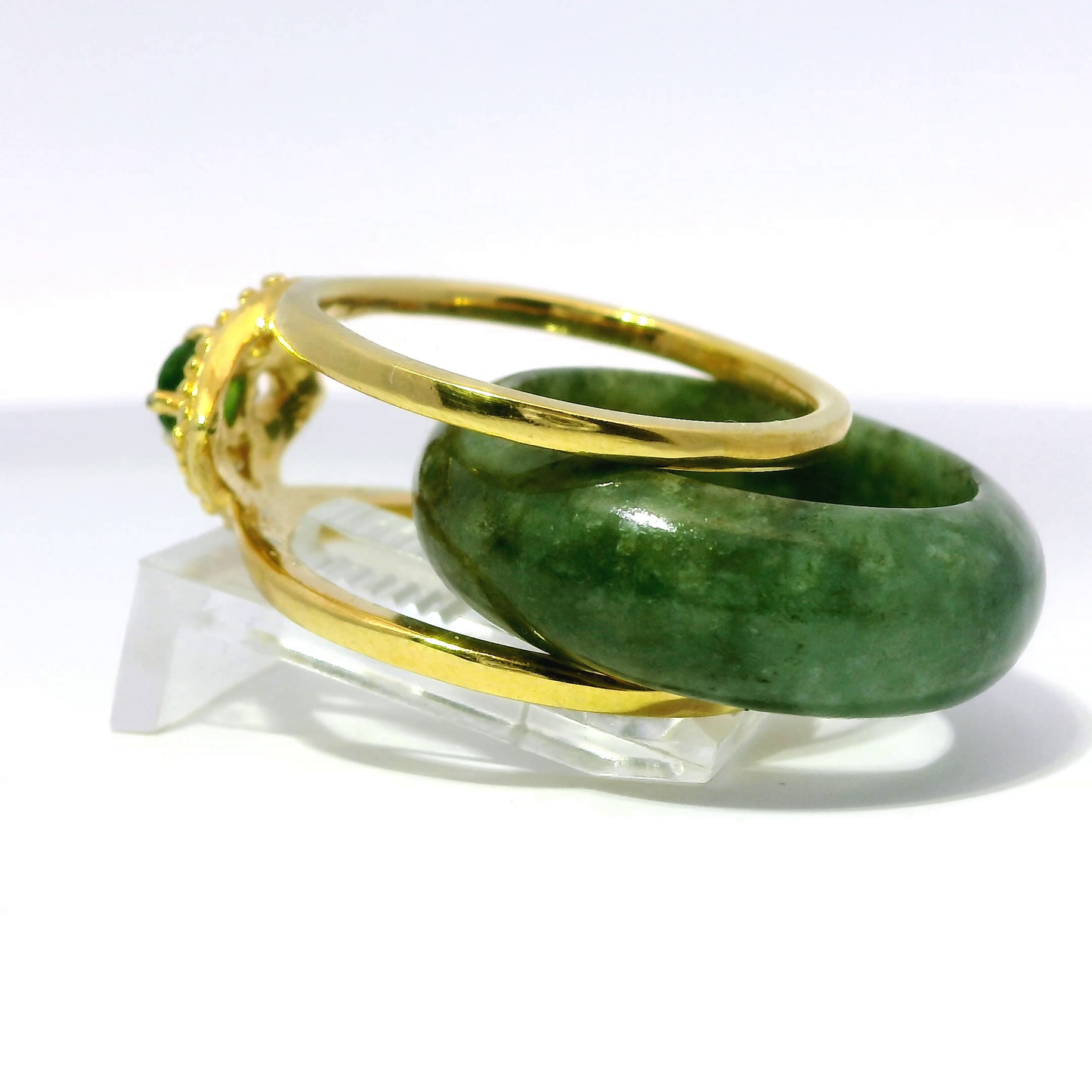 Deep Apple Jadeite Detachable Ring with Chrome Diopside