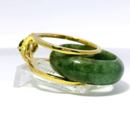 Deep Apple Jadeite Detachable Ring with Chrome Diopside
