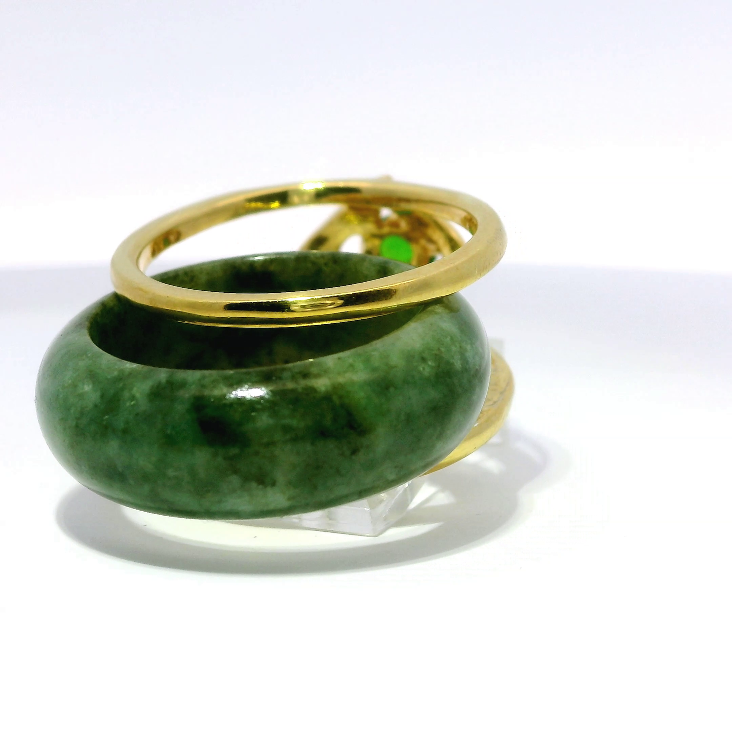 Deep Apple Jadeite Detachable Ring with Chrome Diopside