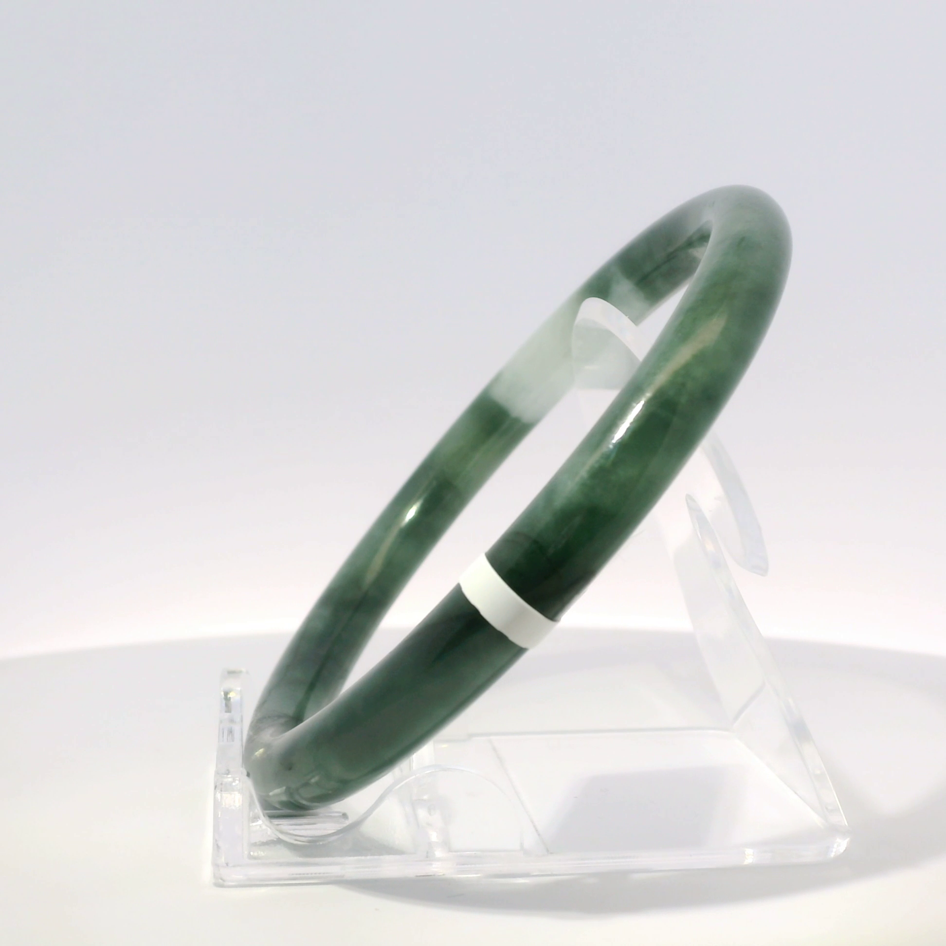 Natural Burmese Jadeite Bangle 62mm imperial white side profile view - SL087