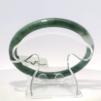 Natural Burmese Jadeite Bangle 62mm imperial white top view on display stand - SL087