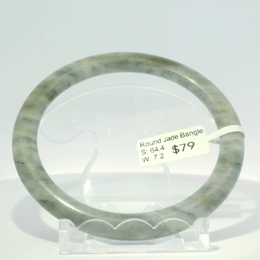 Natural Burmese jadeite bangle in wuji lavender-grey, 64.4mm inner diameter, hand-polished