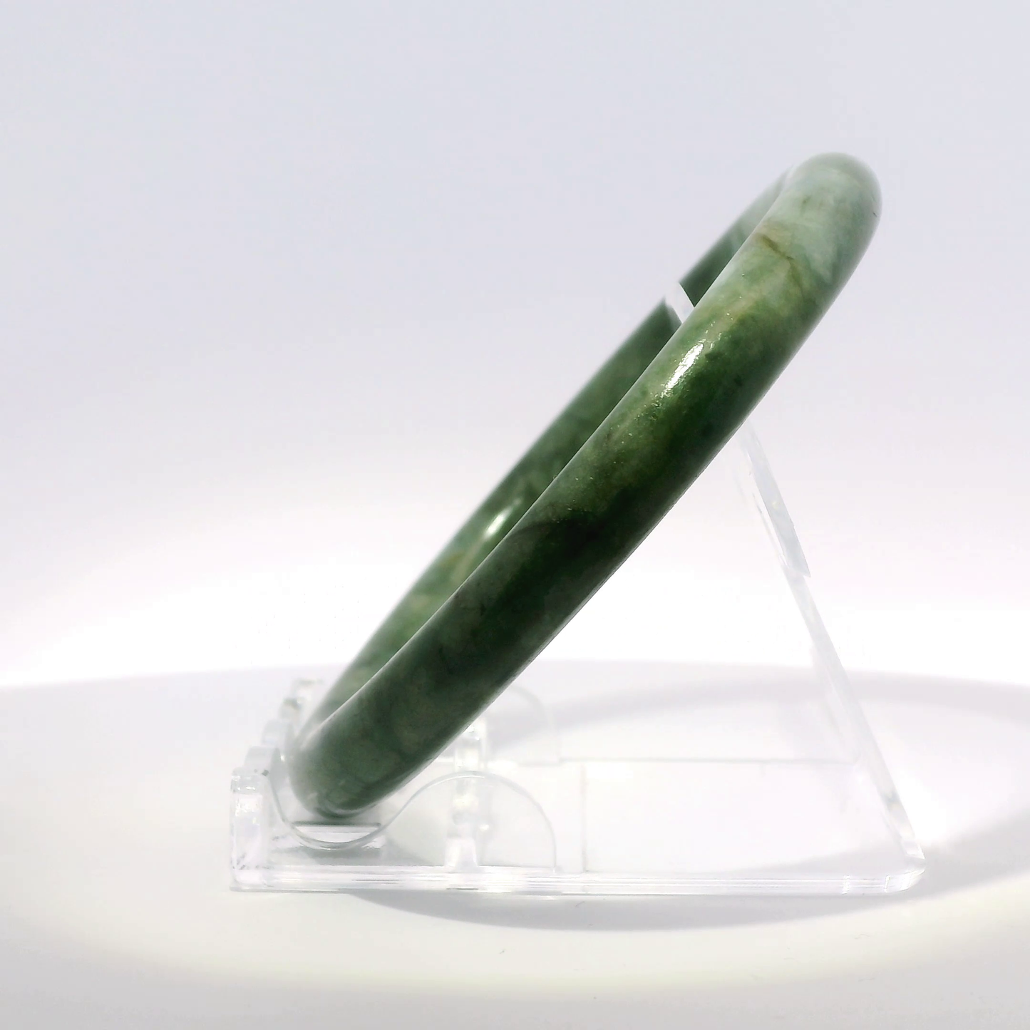 Natural Burmese Jadeite Bangle 61.4mm vintage imperial white side profile view - SL432