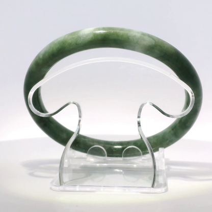 Natural Burmese Jadeite Bangle 61.4mm vintage imperial white top view on display stand - SL432