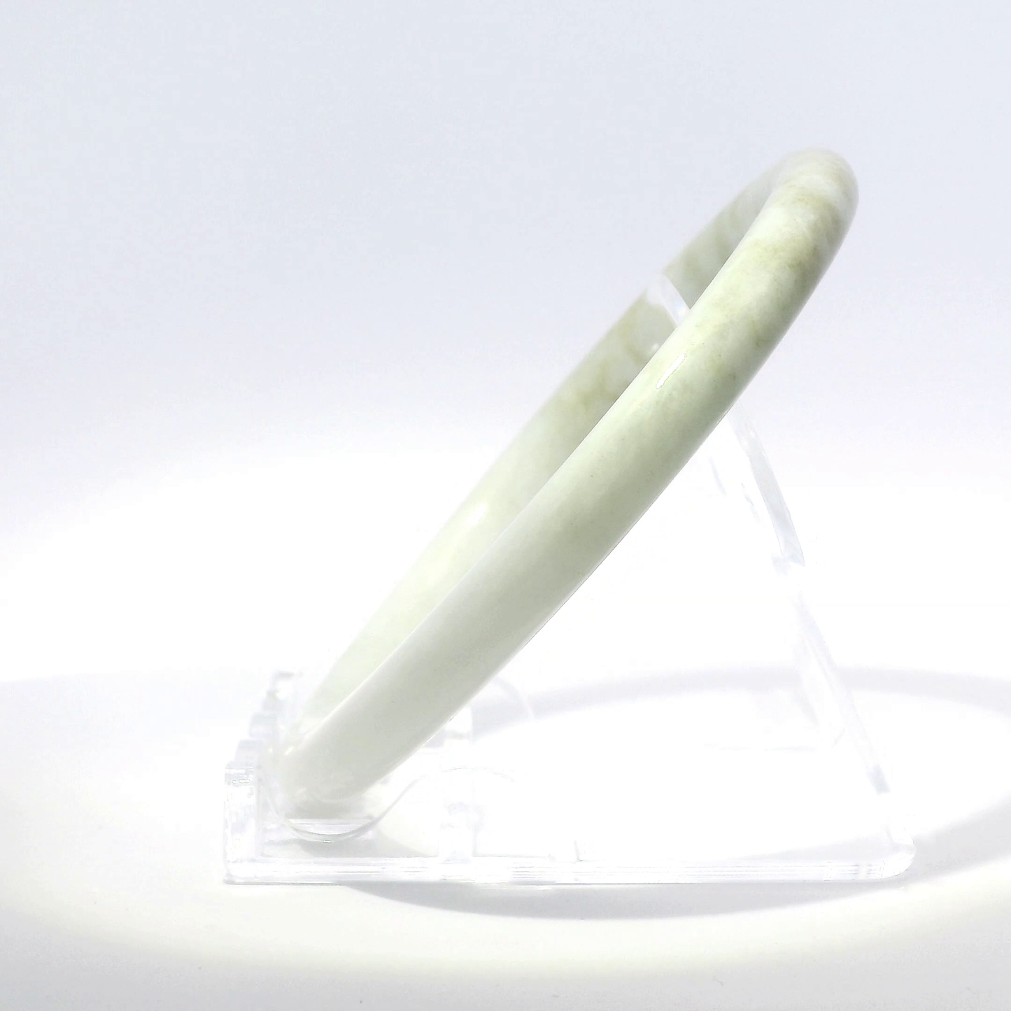 Natural Burmese Jadeite Bangle 61mm white mountain jade side profile view - SL720