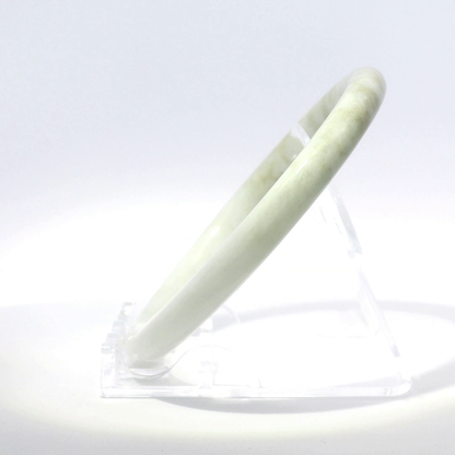 Natural Burmese Jadeite Bangle 61mm white mountain jade side profile view - SL720