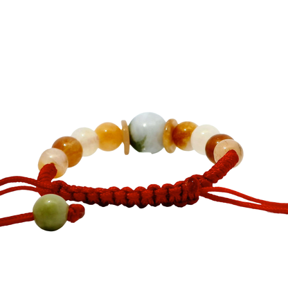14mm Mixed Jade Adjustable Bead Bracelet