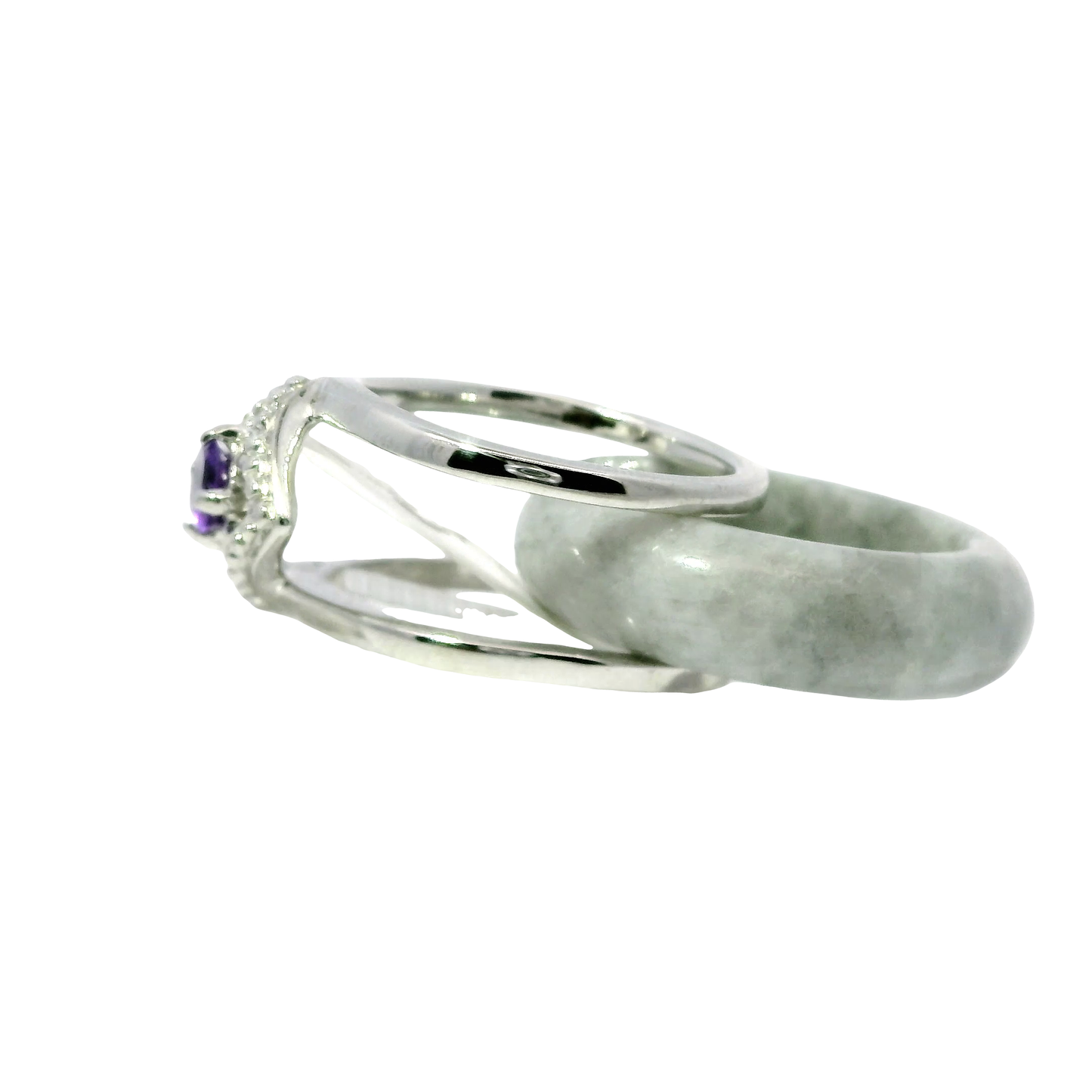 Deep Wuji Jadeite Detachable Ring with Amethyst