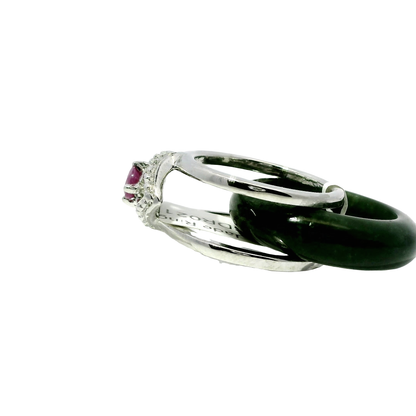 Deep Imperial Jadeite Detachable Ring with Ruby