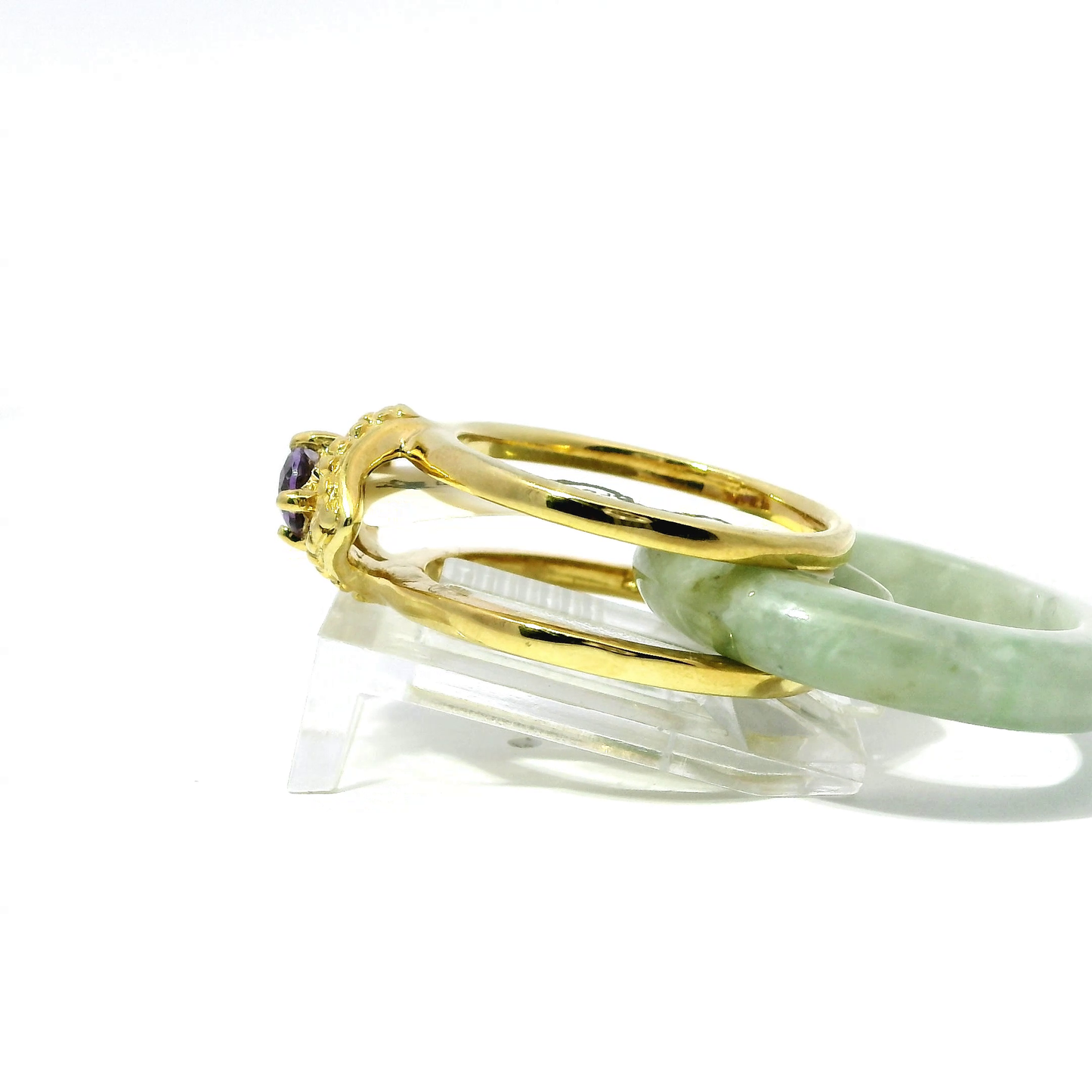 Ocean Blue & Deep Apple Jadeite Detachable Ring with Amethyst
