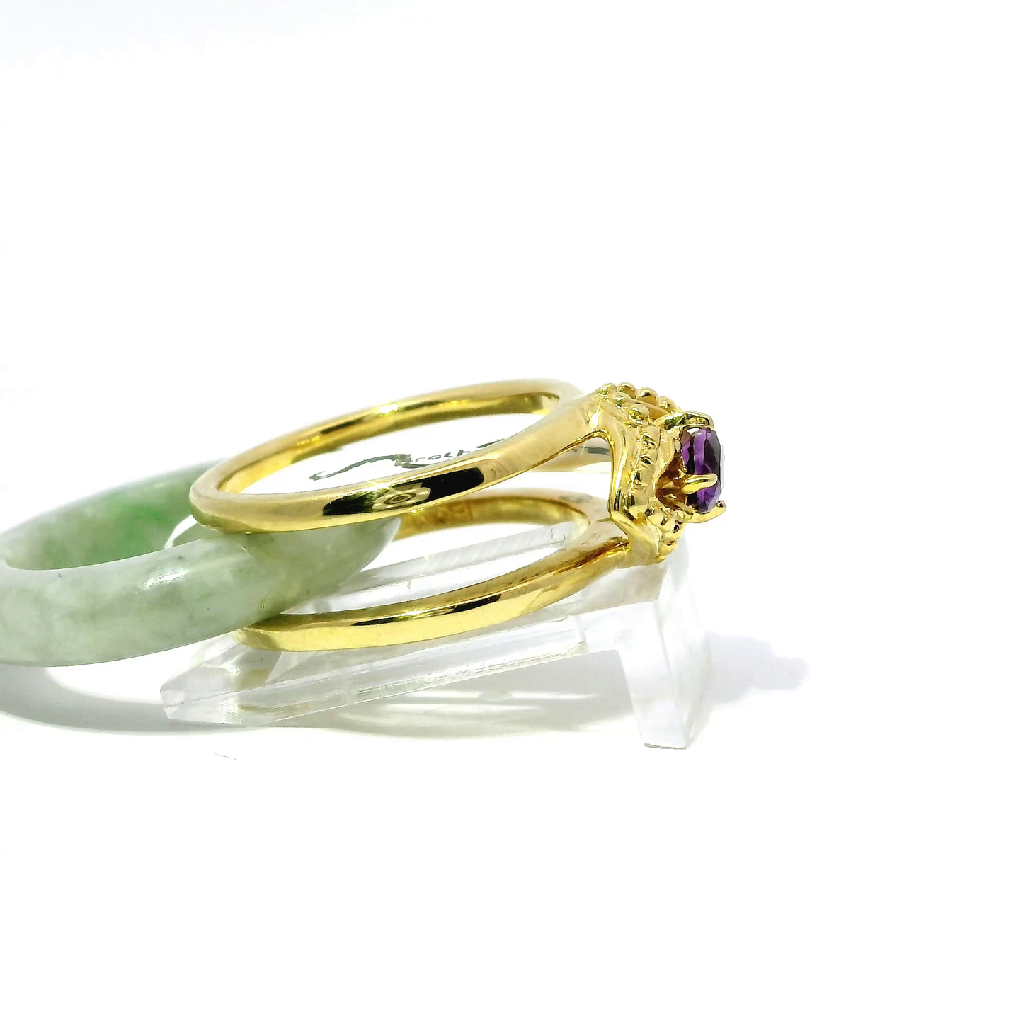 Ocean Blue & Deep Apple Jadeite Detachable Ring with Amethyst