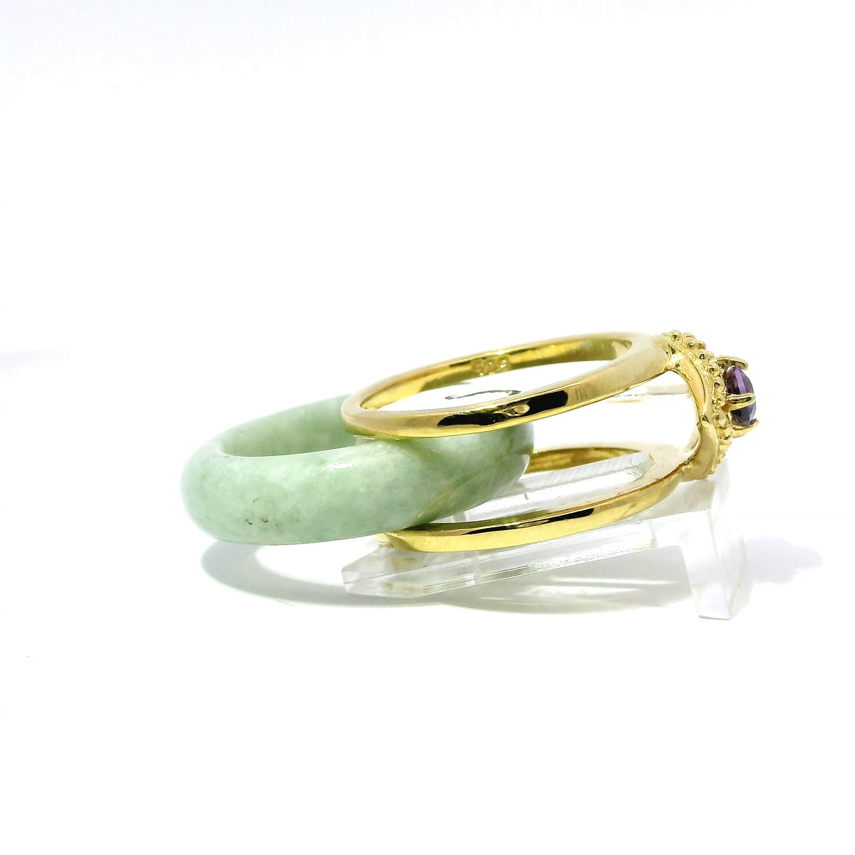 Light Apple Ocean Blue Jadeite Detachable Ring with Amethyst