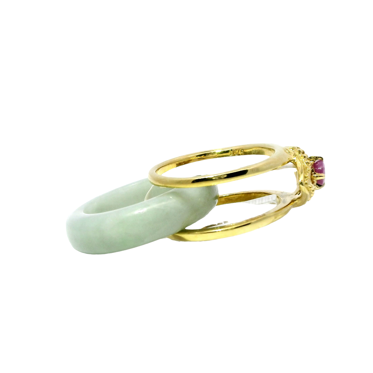 Ocean Blue Wuji Jadeite Detachable Ring with Ruby