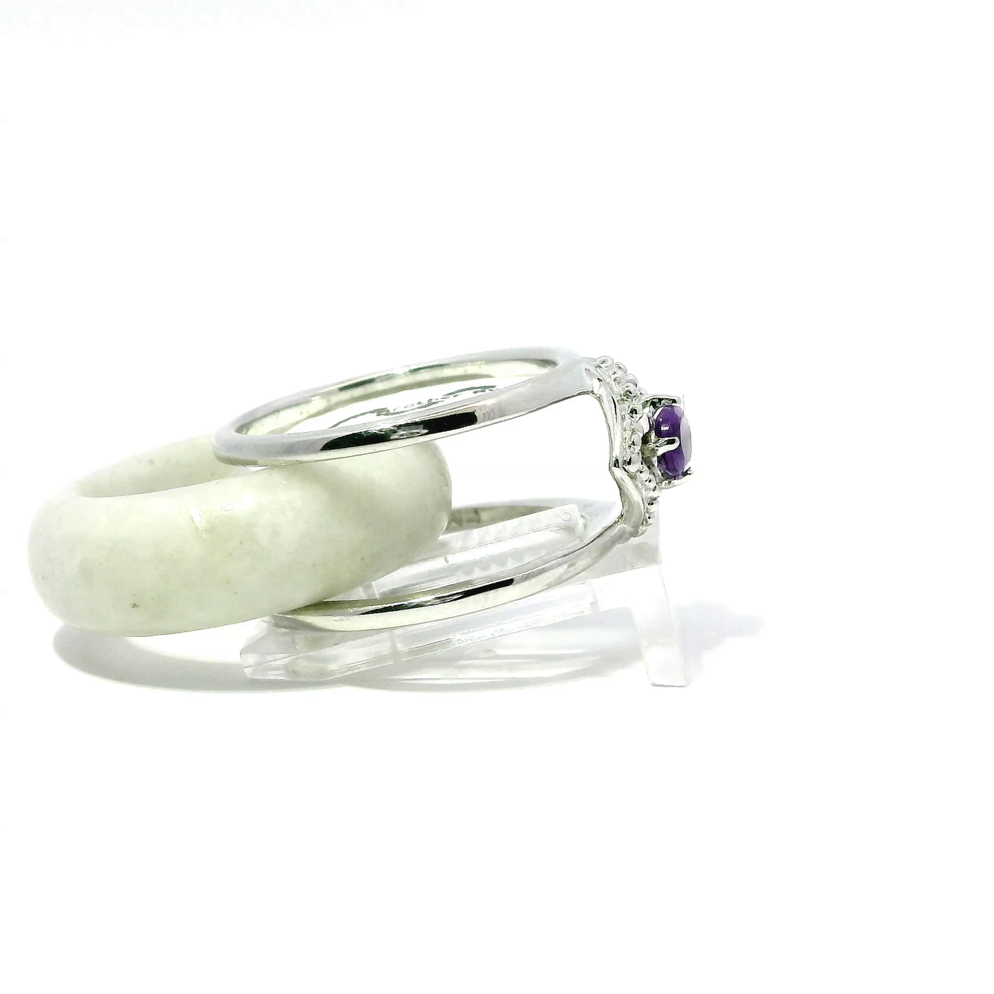 White Jadeite Detachable Ring with Amethyst