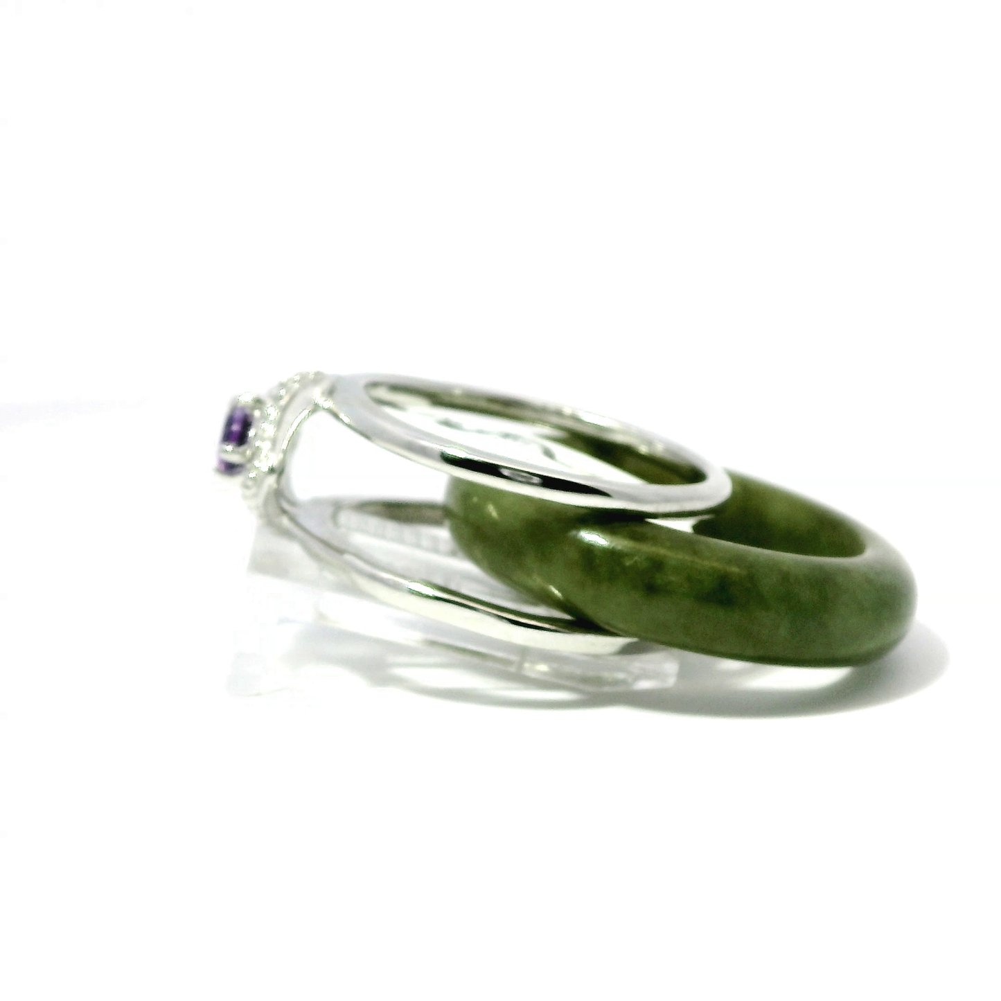 Banana Leaf Vintage Jadeite Detachable Ring with Amethyst