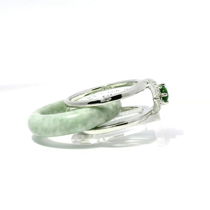 Light Apple & White Jadeite Detachable Ring with Chrome Diopside