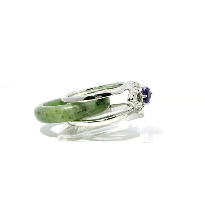 Icy Apple Ocean Detachable Jadeite Ring with Amethyst