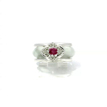 White wuji jadeite detachable ring with ruby accent in 925 sterling silver