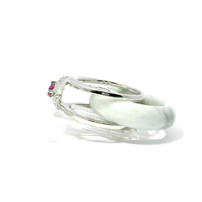 White Wuji Jadeite Detachable Ring with Ruby