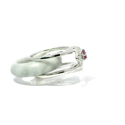 White Wuji Jadeite Detachable Ring with Ruby