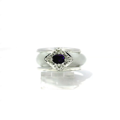Wuji jadeite detachable ring with amethyst accent in 925 silver and 18k white gold plating
