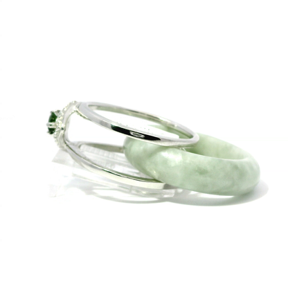 White Light Apple Jadeite Detachable Ring with Chrome Diopside