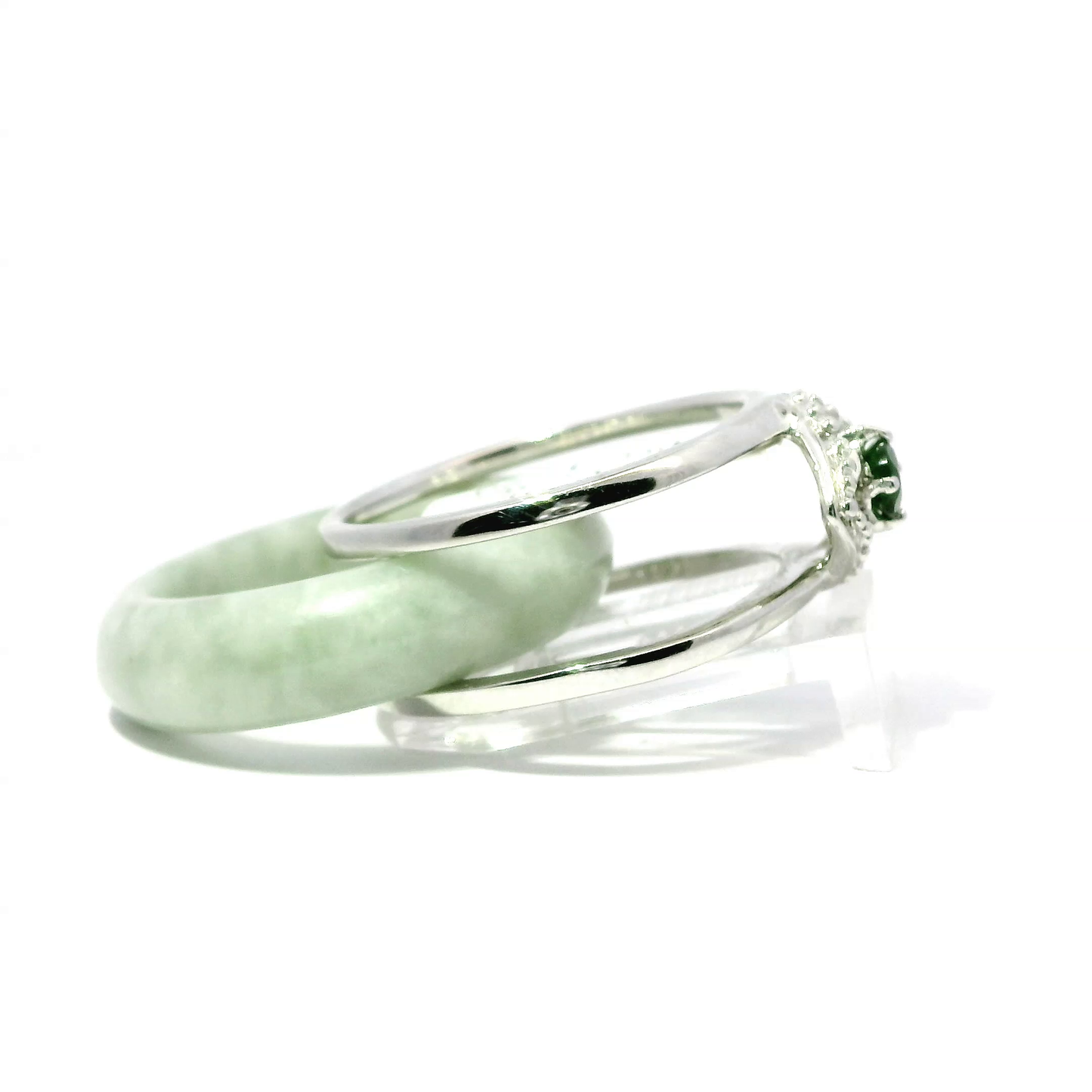 White Light Apple Jadeite Detachable Ring with Chrome Diopside