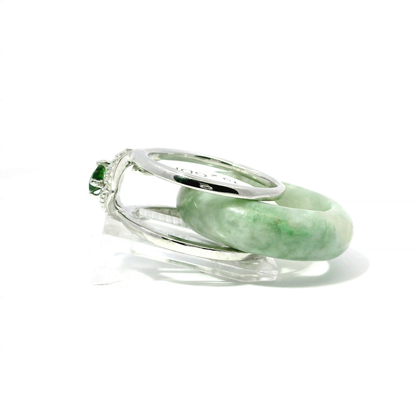 Apple Green Burmese Jadeite Detachable Ring with Chrome Diopside
