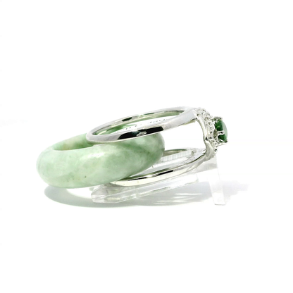 Apple Green Burmese Jadeite Detachable Ring with Chrome Diopside