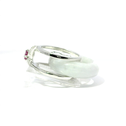 White Jadeite Detachable Ring with Ruby