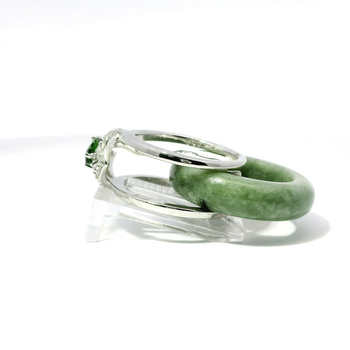 Ocean Blue Imperial Jadeite Detachable Ring with Chrome Diopside