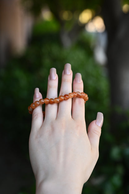 8mm Deep Peach Jade Bead Bracelet