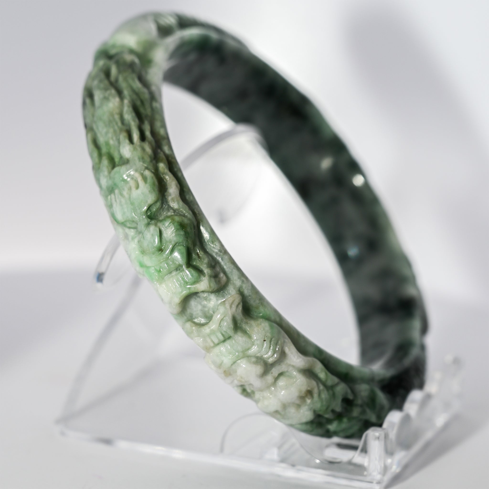 S62 Work Less Get More Twin Dragon Carved Jade Bangle
