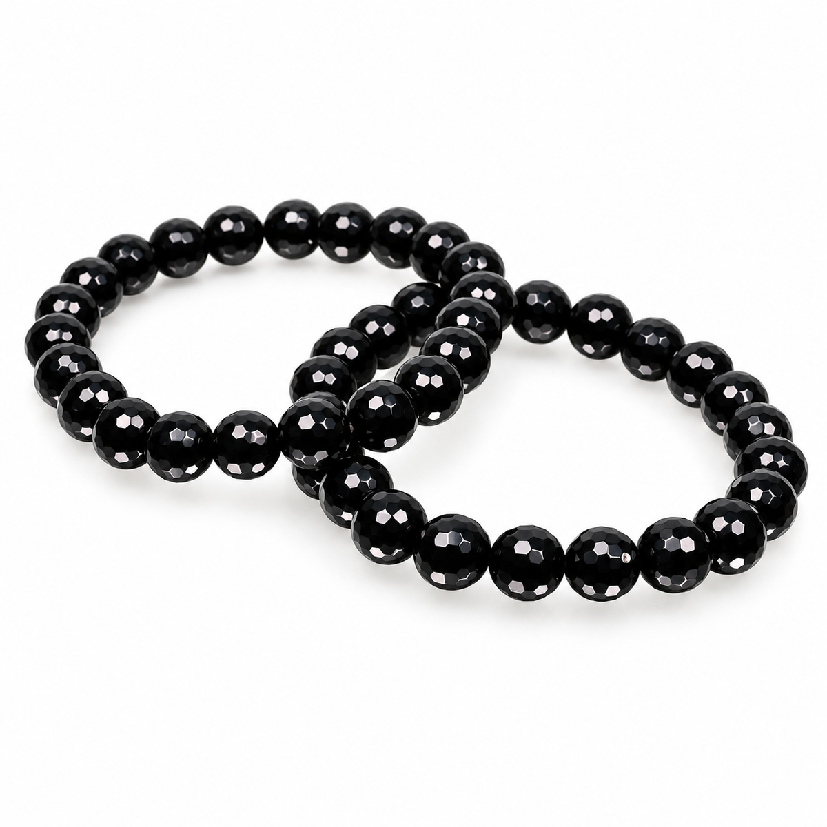Diamond Cut Black Onyx Bead Bracelet