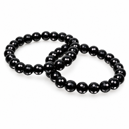 Diamond Cut Black Onyx Bead Bracelet